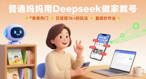 普通妈妈用Deepseek做家教号，条条热门，日变现1k+的玩法，直接抄作业