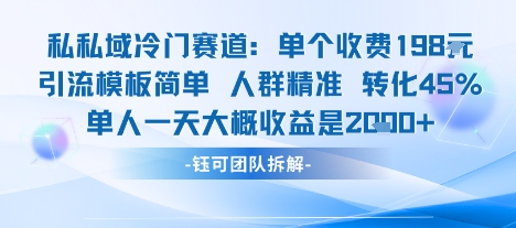 私域冷门赛道单个收费198米引流模板简单人群精准 45%的转化率单人一天大概收益多张