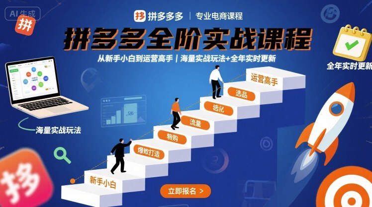 拼多多全阶实战课程,从新手小白到运营高手,海量实战玩法+全年实时更新【2025年9月更新】