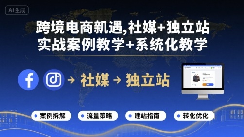 跨境电商新机遇,社媒+独立站,实战案例教学+系统化教学