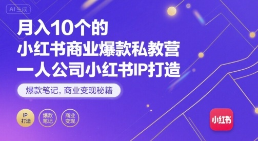月入10个的小红书商业爆款私教营,一人公司小红书IP打造,爆款笔记,商业变现秘籍