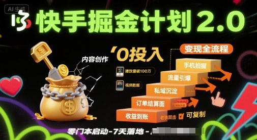 快手掘金计划2.0,快手电商变现全流程,简单可复制,0投入