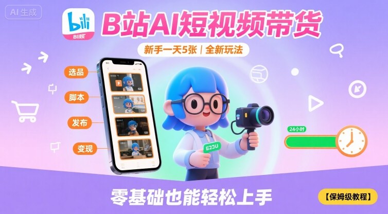 B站AI短视频带货，新手一天5张，全新玩法【保姆级教程】