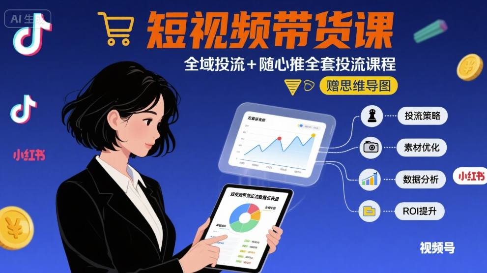 最新短视频带货课,全域投流+随心推全套投流课程+思维导图
