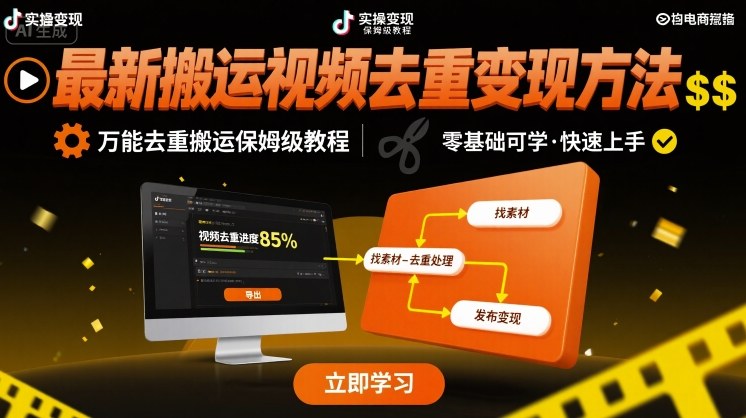 最新搬运视频去重变现方法，万能去重搬运保姆级教程