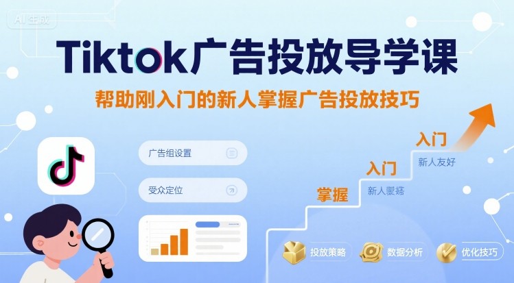 Tiktok广告投放导学课,帮助刚入门的新人掌握广告投放技巧