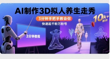 Ai制作3D拟人养生走秀,3分钟手把手教会你,快速起千粉万粉号