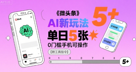 微头条AI新玩法，小白单日5张+，0门槛手机可操作【附工具指令】