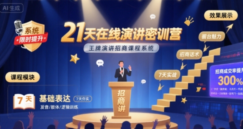 21天在线演讲密训营,王牌演讲招商课程系统