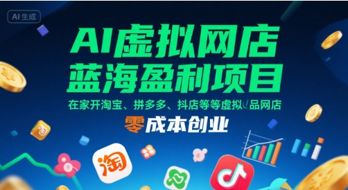 AI虚拟网店蓝海盈利项目,在家开淘宝、拼多多、抖店等虚拟品网店,零成本创业