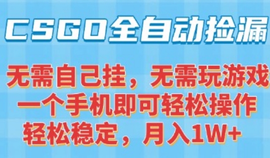 CSGO自动捡漏项目,最新独家玩法,一个手机可操作,新手小白轻松月入1W+,操作简单易上手【揭秘】