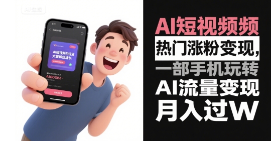 AI短视频热门涨粉变现,一部手机玩转AI流量变现,月入过W