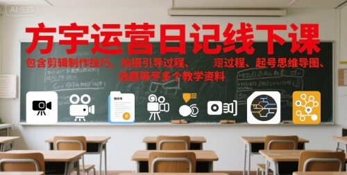 方宇运营日记线下课,包含剪辑制作技巧、拍摄引导过程、起号思维导图、选题等多个教学资料