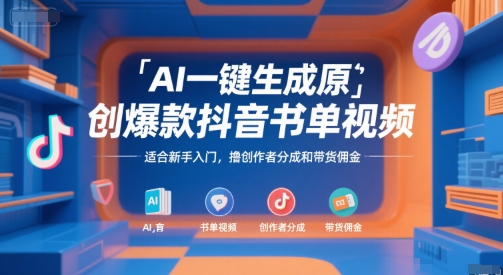 AI一键生成原创爆款抖音书单视频,适合新手入门,撸创作者分成和带货佣金【揭秘】