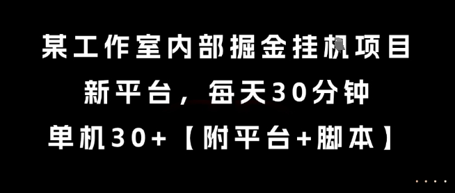 某工作室内部掘金挂G项目,新平台,每天30分钟,单机30+【揭秘】