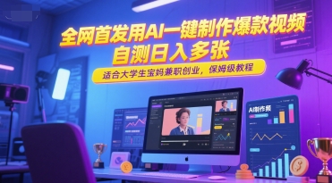 全网首发用AI一键制作爆款视频,自测日入多张,适合大学生宝妈兼职创业,保姆级教程
