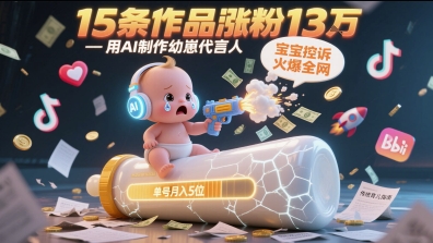 用AI制作幼崽代言人,宝宝的控诉火爆全网,15条作品涨粉13W,单号月入5位数实操教程
