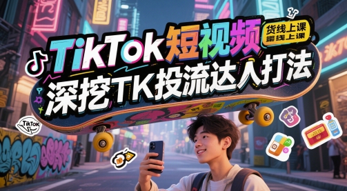 TikTok短视频带货线上课，深挖TK投流达人打法