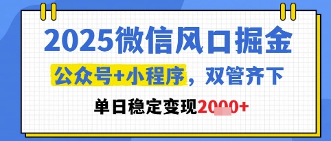 2025微信风口掘金，公众号+小程序双管齐下，单日稳定变现1k+【揭秘】