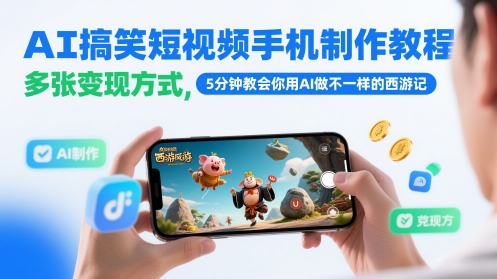 AI搞笑短视频手机制作教程,多张变现方式,5分钟教会你用AI做不一样的西游记