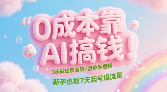 0成本靠AI搞钱！3步做出反差萌+治愈系视频，新手也能7天起号爆流量