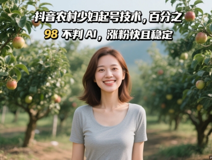 抖音农村少妇起号技术,百分之98不判AI,涨粉快且稳定