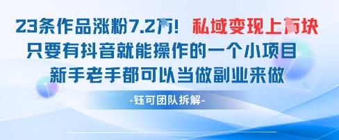 抖音私域项目23条作品涨粉7.2W,私域变现1W