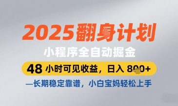 2025小程序全自动掘金，48 小时可见收益，日入8张，长期稳定靠谱，小白宝妈轻松上手【揭秘】