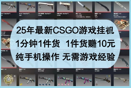 25年最新CSGO游戏挂G,1分钟1件货,1件货挣10元,纯手机操作,无需游戏经验【揭秘】