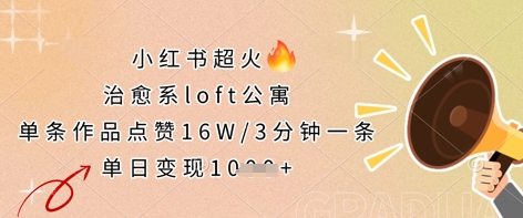 小红书超火的治愈系loft公寓,单条作品点赞16W,3分钟一条,单日变现数张