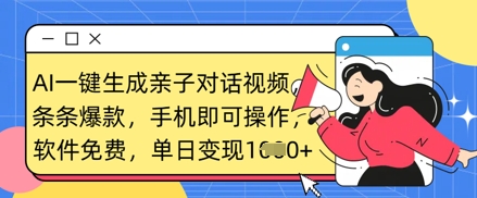 AI一键生成亲子对话视频，条条爆款，一部手机即可操作，单日变现数张