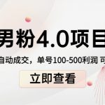 男粉4.0项目：私域变现 自动成交 单号100-500利润 可批量（送1.0+2.0+3.0）