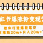 小红书爆涨粉变现营，教你打造爆款笔记，年涨粉20w+月入20w