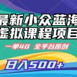 最新小众蓝海虚拟课程，一单40元，全平台纯原创，轻松日入500+【揭秘】