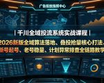 千川全域投流系统实战课程｜2026新版全域算法落地、叠投抢量核心打法、新号起号、老号稳量、计划异常排查全链路教学