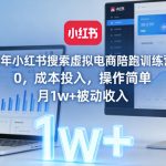 2026年小红书搜索虚拟电商陪跑训练营4.0，0成本投入，操作简单，月1w+被动收入（更新0628）