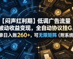 【闷声红利期】低调广告流量被动收益变现，全自动协议挂G，单日入账260+，可无限矩阵（附系统）【揭秘】