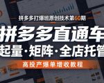 拼多多打爆班原创技术第60期，拼多多直通车，起量・矩阵・全店托管，高投产爆单增收教程