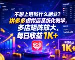 不想上班做什么副业？拼多多虚拟店系统化教学，多店矩阵放大，每日收益1K+【揭秘】
