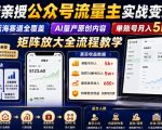 大佬亲授公众号流量主实战变现课，蓝海赛道全覆盖，AI量产原创内容，单账号月入5k+矩阵放大全流程教学
