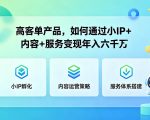 高客单产品，如何通过小IP+内容+服务变现年入六干W