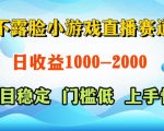 不露脸小游戏直播赛道，日收益500-1k+，可全自动AI玩，可脚本玩，可真人玩，项目稳定，上手快【揭秘】