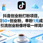 抖音创业粉打粉项目，日引50+创业粉，单粉1元成本，让引流创业粉像呼吸一样简单