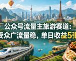 公众号流量主之旅游赛道，受众广+流量稳，平均单日收益5张+
