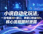 小说挂G自动化玩法，一台电脑30+窗口，单窗口收益50+，核心流程限时泄露【揭秘】