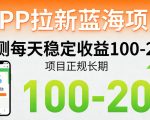 APP拉新蓝海项目，亲测每天稳定收益100-200，项目正规长期