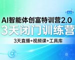 AI智能体创富特训营2.0，3天闭门训练营，3天直播+视频课+工具库