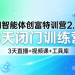 AI智能体创富特训营2.0，3天闭门训练营，3天直播+视频课+工具库