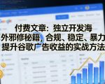 付费文章：独立开发海外邪修秘籍，合规、稳定、暴力提升谷歌广告收益的实战方法