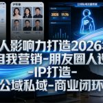 个人影响力打造2026年，自我营销-朋友圈人设-IP打造-公域私域-商业闭环